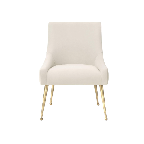 MEXIYA Irina Dining Chairs Beige Easy Clean Velvet Upholstered Side Chair with Brushed Gold Leg