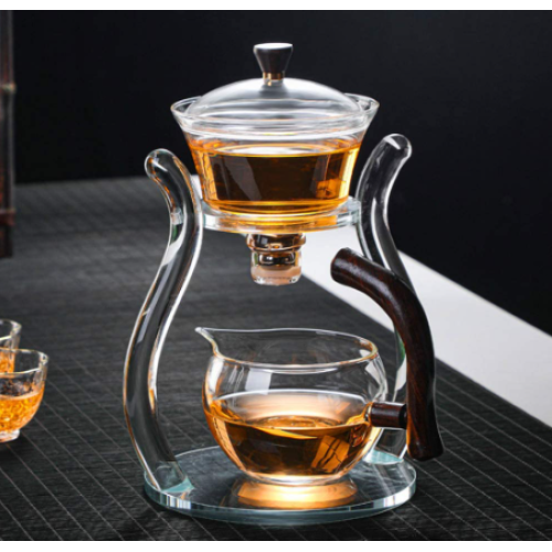 Aoheuo Lazy Kungfu Glass Tea Set Magnetic Water Diversion Rotating Cover Bowl Semi-Automatic Glass Teapot Suit