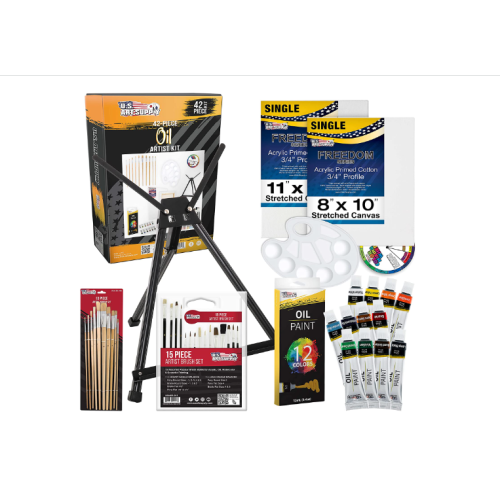 U.S. Art Supply 42-Piece Complete Artist Oil Painting Set with Easel