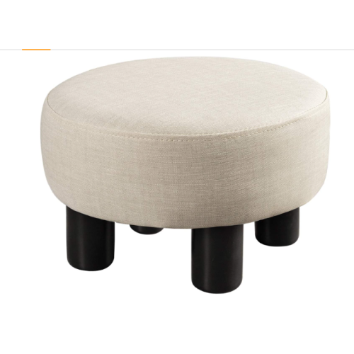 LLUE BONA Small Foot Stool, Round Beige Fabric Padded Ottoman Foot Rest with Plastic Legs
