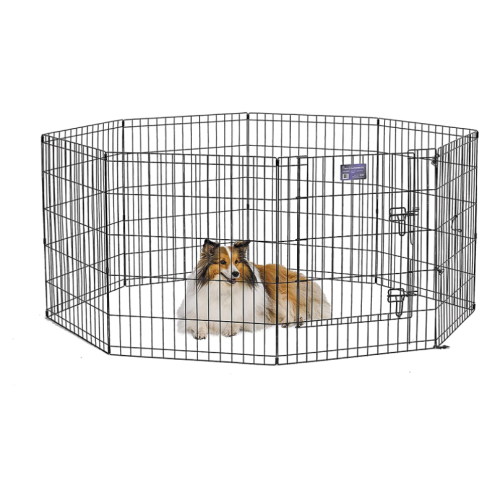 MidWest Foldable Metal Dog Exercise Pen / Pet Playpen. Black w/ door, 24"W x 30"H