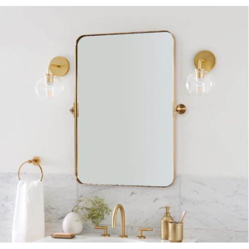 ANDY STAR Brushed Gold Pivot Mirror, 25"x38" Brass Pivot Mirror with Metal Framed, Tilting Vanity Mirror for Wall Mounted in Stainless Steel, Rounded Rectangle Mirror for Bathroom Hangs Vertical
