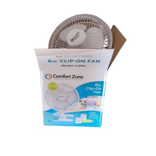 Comfort Zone CZ6C 6" Quiet Portable Indoor 2-Speed Desk Fan with Clip and Fully Adjustable Tilt, White