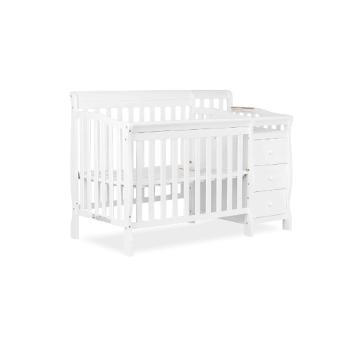 Dream On Me Jayden 4-in-1 Mini Convertible Crib And Changer in White, Greenguard Gold Certified, Non-Toxic Finish, New Zealand Pinewood, 1" Mattress Pad