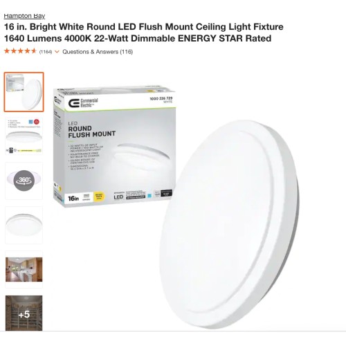 Commercial Electric 16 in. Round LED Flush Mount Ceiling Light 22 Watt Dimmable