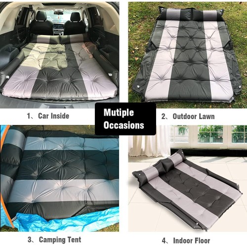 Travel Automotive Pad SUV Trunk,Twin/Queen Size,Portable, Black&Grey, Built-in Pillows Self-Inflatable Car Air Mattress, Camping Sleeping Bed