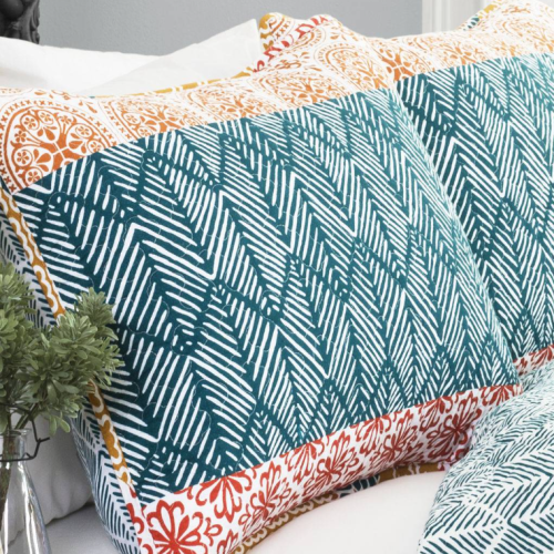 Bohemian Stripe Quilt Turquoise/Orange 3Pc Set Full/ King - Lush Decor C43134P15-000