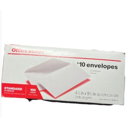 Office DEPOT 4 1/8 X 9 1/2 White #10 Envelopes 100 Count