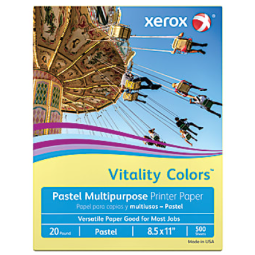 Xerox® Vitality Colors™ Colored Multi-Use Print & Copy Paper, Letter Size (8 1/2" x 11"), 20 Lb, 30% Recycled, Yellow, Ream Of 500 Sheets
