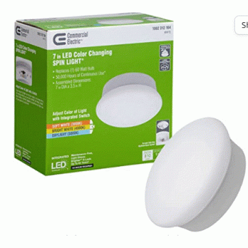 Commercial Electric 7 in. Color Changing White Integrated LED Flushmount Ceiling Light Lampholder Bulb Replacement Fixtu