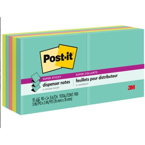 Post-it® Super Sticky Dispenser Notes - Supernova Neons Color Collection - 900 x Multicolor - 3" x 3" - Rectangle - 90 Sheets per Pad 