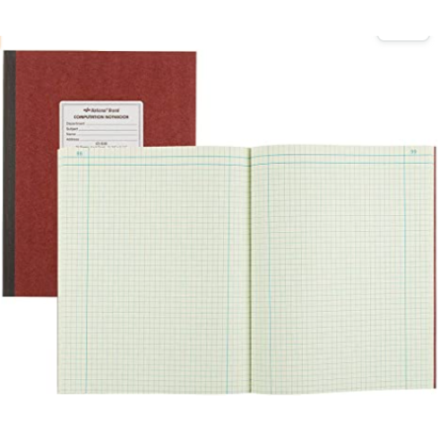 National Brand Computation Notebook, 4 X 4 Quad, Brown, Green Paper, 11.75 x 9.25 Inches, 75 Sheets
