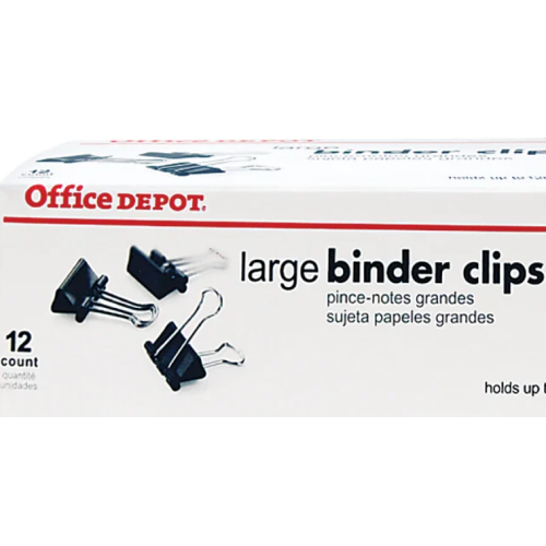 Office Depot® Brand Binder Clips, Large, 2" Wide, 1" Capacity, Black, Box Of 12