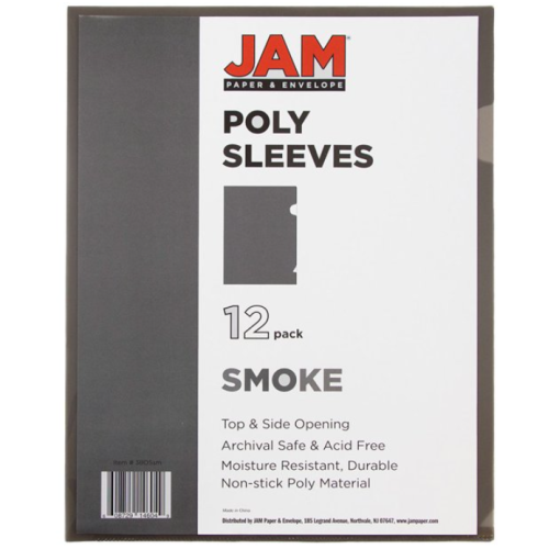 JAM Plastic Sleeves, 9 x 11 1/2, Smoke Grey, 12/Pack