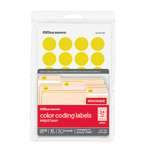 Office Depot® Brand Removable Round Color-Coding Labels, OD98788, 3/4" Diameter, Yellow, Pack Of 1,008