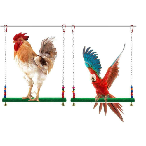 NEWCOMDIGI 1 Pcs Chicken Swing Natural Frosted Wooden Colorful Chicken Toy for Hens Handmade Bird Swing Bird Toy for Large (15 Inch/19.7Inch) Bird Parrot Hens Macaw Trainning