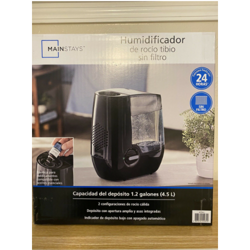 Mainstays 1.2 Gallon Warm Mist Humidifier, HF3102BL, Black