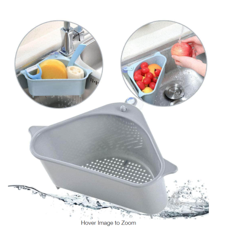 Multi-function Triangle Sink Basket Strainer Sponge Storage, Gray