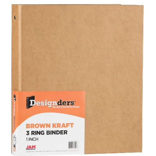 JAM Paper Kraft 1 Inch Binder Natural Recycled 3 Ring Binder Sold Individually 4 PACK