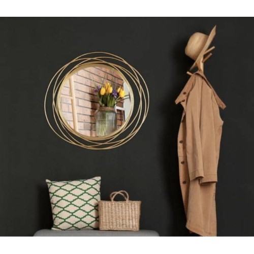 20" DIA Framed Gold Round Wall Mirror, Circle Rings Hanging Modern Metal Frame Accent Wall Decor