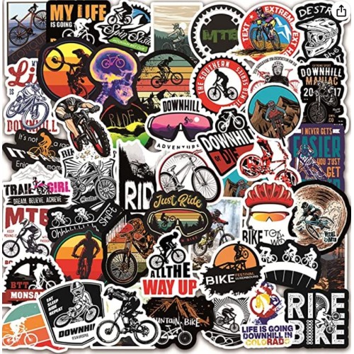 Mountain Bike Stickers|50 Pcs MTB Bike Waterproof Vinyl Decals for Bike Water Bottles Laptop Bicycle Refrigerator Cup Luggage Computer Mobile Phone Skateboard Décor