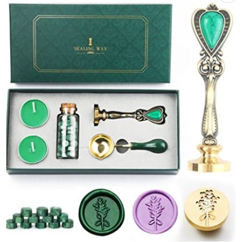 Wax Seal Stamp Set, HOSAIL Lavender Sealing Wax Stamp Kit with Wax Sealing Beads, Wax Melt Spoon, Candles. Great Gift Box for Birthday and Theme Party.(Lavender)