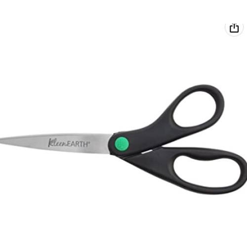 Westcott KleenEarth Recycled Stainless Steel Scissors, 8-Inch Straight, Black