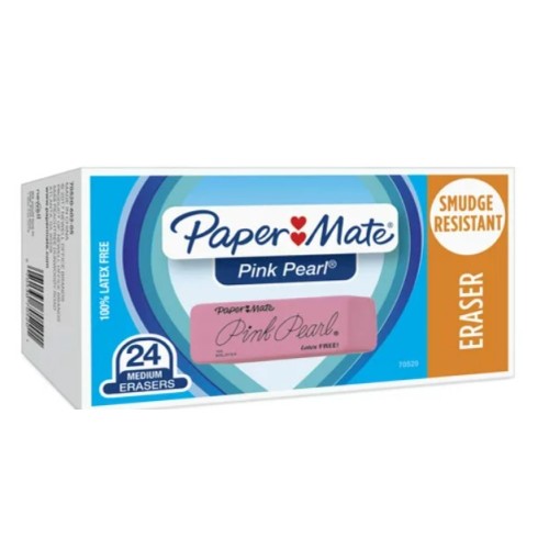 Paper Mate Pink Pearl Erasers, Medium, 24 Count