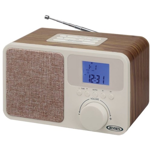 JENSEN AM/FM Digital Dual Alarm Clock Radio with LCD Display, 1A Charging Port for all Smartphones, Aux-in