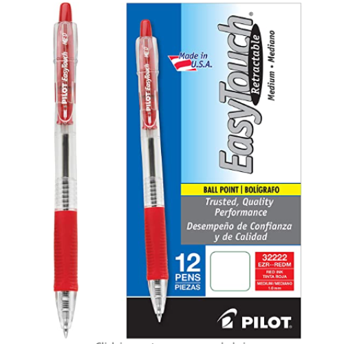 PILOT EasyTouch Refillable & Retractable Ballpoint Pens, Medium Point, Red Ink, 12-Pack