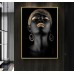 African American Canvas Prints Black Woman Portrait Photography with Gold Accents Wall Art Posters Decoration for Home Office Decor(16x24 Inches, Unframed)