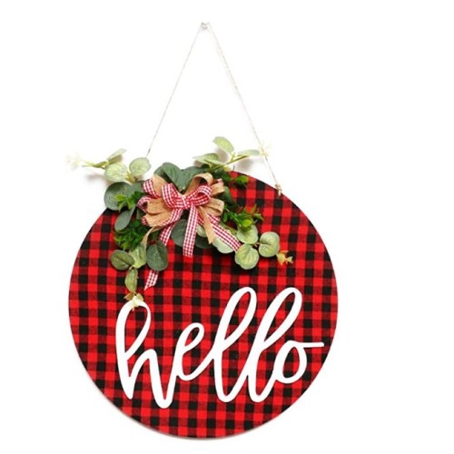 Plaid Cloth Wreath for Front Door Red and Black Round Wooden Crafts are Decorated with Living Room, Horizontal, Kitchen and Study Pendants. Green