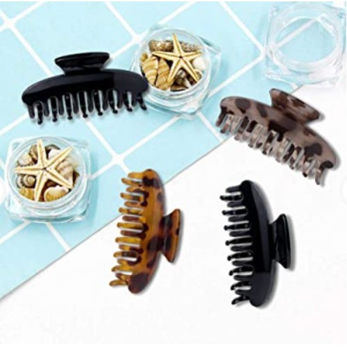 4PCS Hair Claw Clips, Nanssigy Nonslip Tortoise Hair Clips for Women Girls Thick Thin Hair, Hair Jaw Clamp Banana Barrettes, French Design Celluloid Leopard Print Hair Clip Styling Accessories