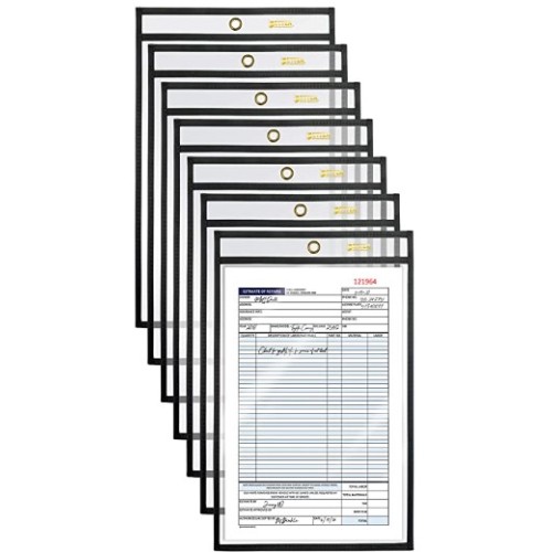 Shop Ticket Holders, 5 x 8 Inches, Both Sides Clear, Stitched Black Edge Trim, by Better Office Products, 25 Pack