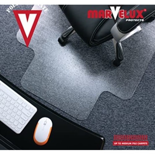 Marvelux 36" x 48" Heavy Duty Polycarbonate Office Chair Mat with Lip for Carpets | Transparent Carpet Protector for Low, Standard and Medium Pile Carpeted Floors | Shipped Flat, Multiple Sizes