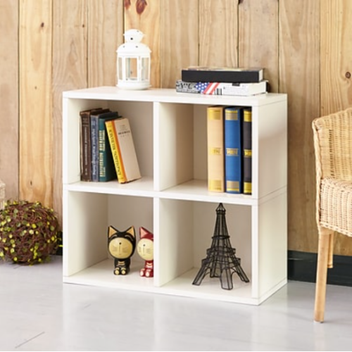 Way Basics 24.8"H 4 Cubby Bookcase, Stackable Organizer and Modern Eco Storage Shelf, White