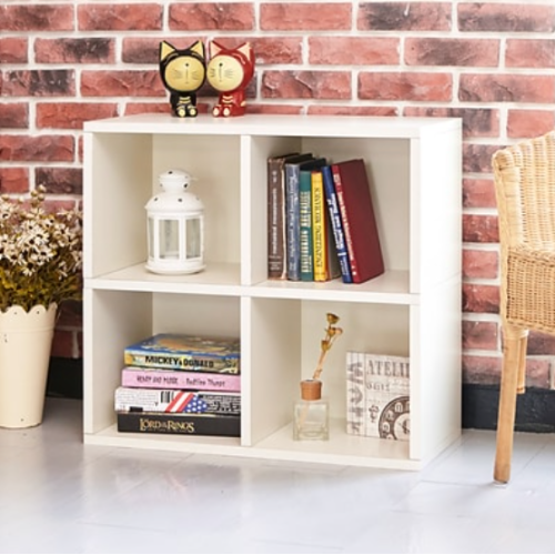 Way Basics 24.8"H 4 Cubby Bookcase, Stackable Organizer and Modern Eco Storage Shelf, White