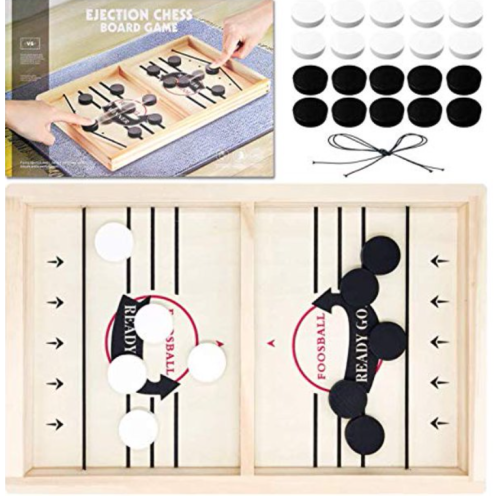 Toydaze Foldable Sling Foosball Large Double-Sided 3 Games in 1(Fast Sling Puck/Shuffleboard/Curling), Adult Size Foosball Winner Board Foosball Slingshot Tabletop Wooden Sling Hockey Dexter