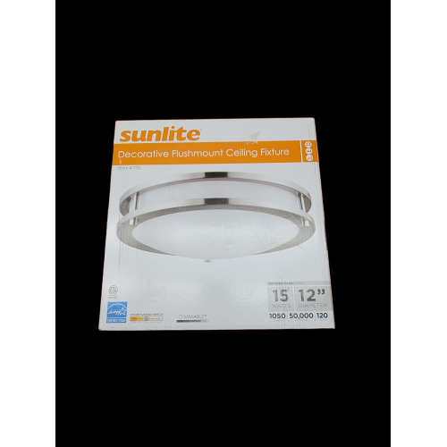 Sunlite 87770 LED 12 Inch Decorative Flush Mount Ceiling Light Fixture, 15 Watts (80W Equivalent), 1050 Lumens, Adjustable 5 CCT 2700K-5000K, 120V, Dimmable, 50,000 Hour Lifespan, Brushed Nickel