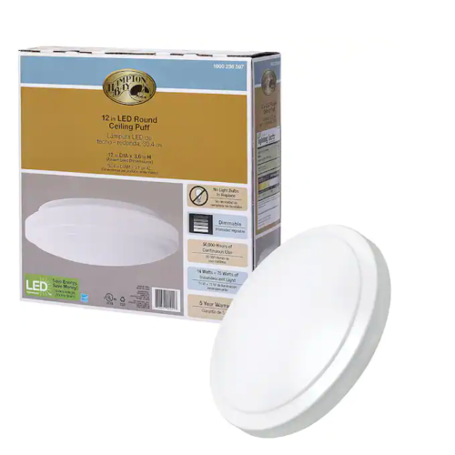 Hampton Bay 12 in. Round LED Flush Mount Light Pantry Laundry Closet Light 1000 Lumens Dimmable 4000K Bright White