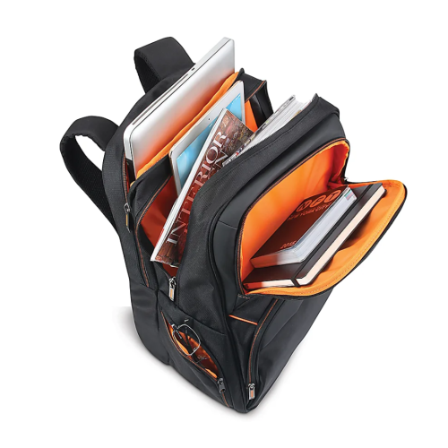 Solo New York Everyday Backpack with 17.3" Laptop Compartment, Black/Orange