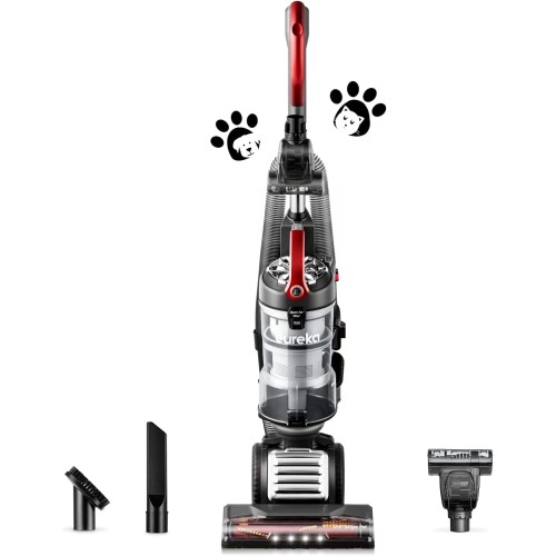 Eureka FloorRover Bagless Upright Pet Vacuum Cleaner, Swivel Steering for Carpet and Hard Floor, Grey and Red