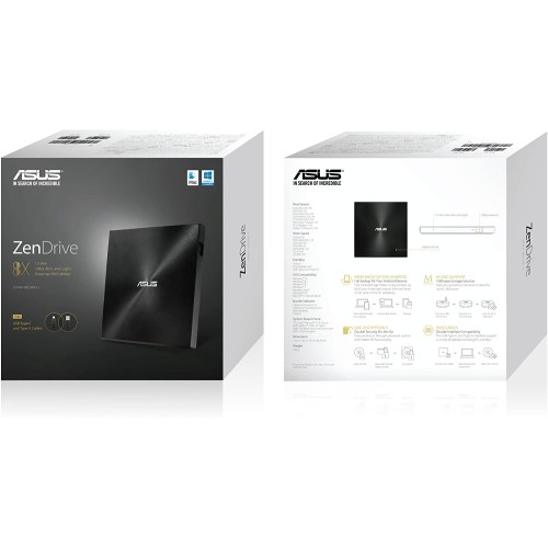 ASUS ZenDrive Black 13mm External 8X DVD/Burner Drive +/-RW with M-Disc Support, Compatible with Both Mac & Windows and Nero BackItUp for Android Devices (USB 2.0 & Type-C Cables Included)