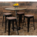 24" High Metal Counter-Height, Indoor Bar Stool with Wood Seat - Stackable Set of 4 Matte Black/Wood 