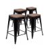 24" High Metal Counter-Height, Indoor Bar Stool with Wood Seat - Stackable Set of 4 Matte Black/Wood 