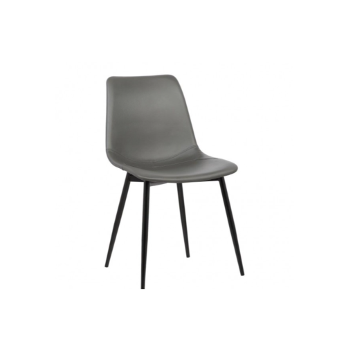 Monte Contemporary Dining Chair In Gray Faux Leather With Black Powder Coated Metal Legs