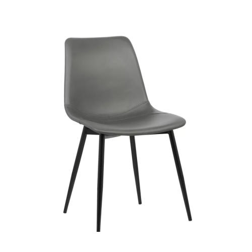 Monte Contemporary Dining Chair In Gray Faux Leather With Black Powder Coated Metal Legs