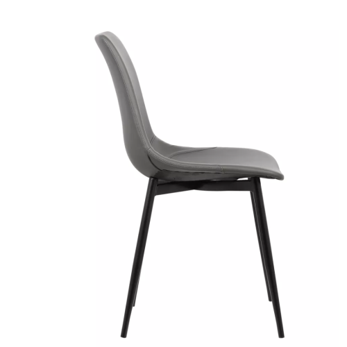 Monte Contemporary Dining Chair In Gray Faux Leather With Black Powder Coated Metal Legs