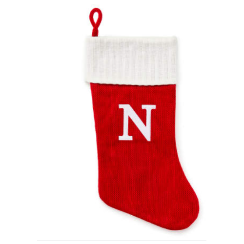 "N" Monogram Red Knit Stocking with White Trim