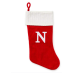 "N" Monogram Red Knit Stocking with White Trim